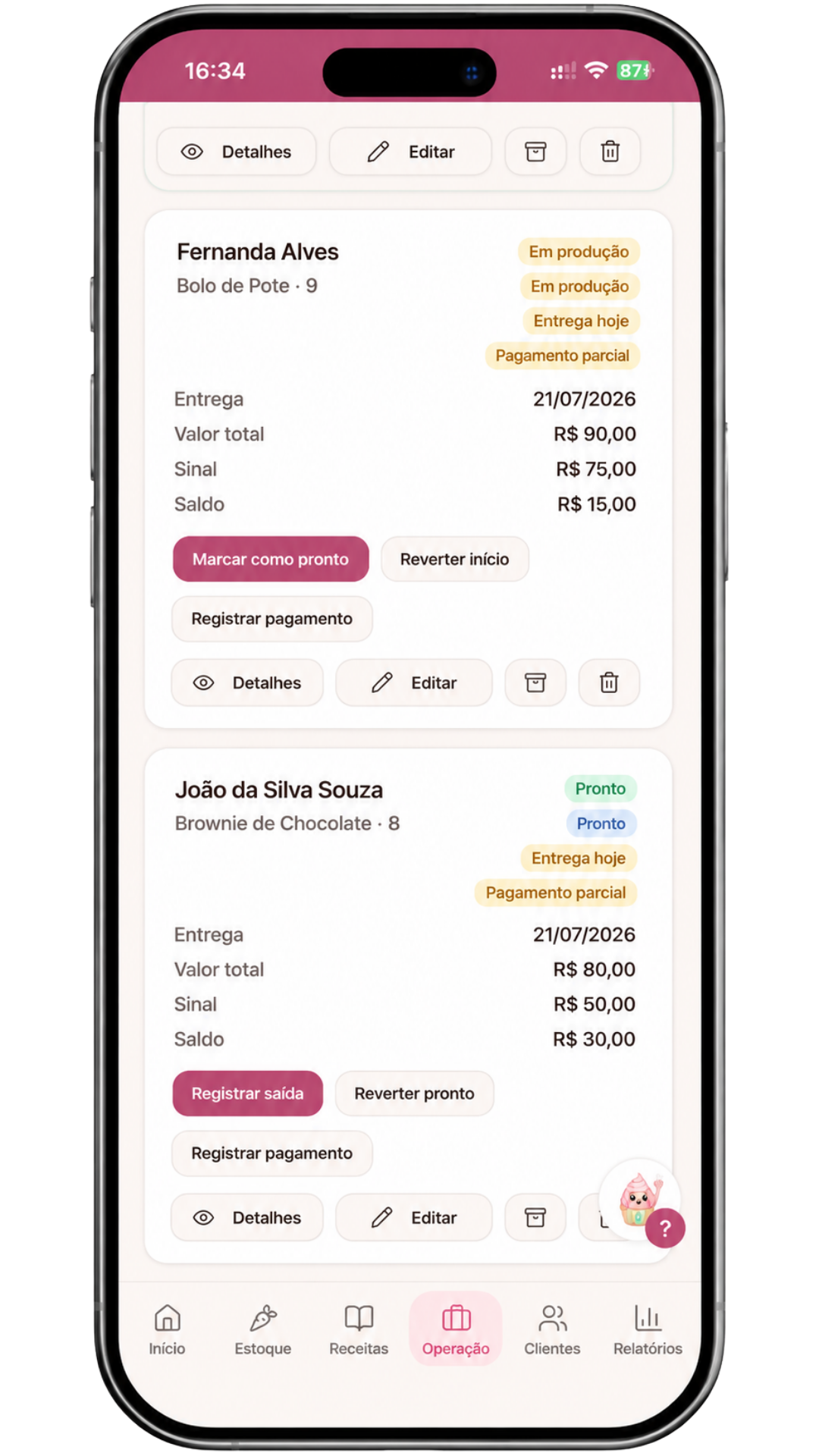 Tela de gestão de pedidos do DoceDesk